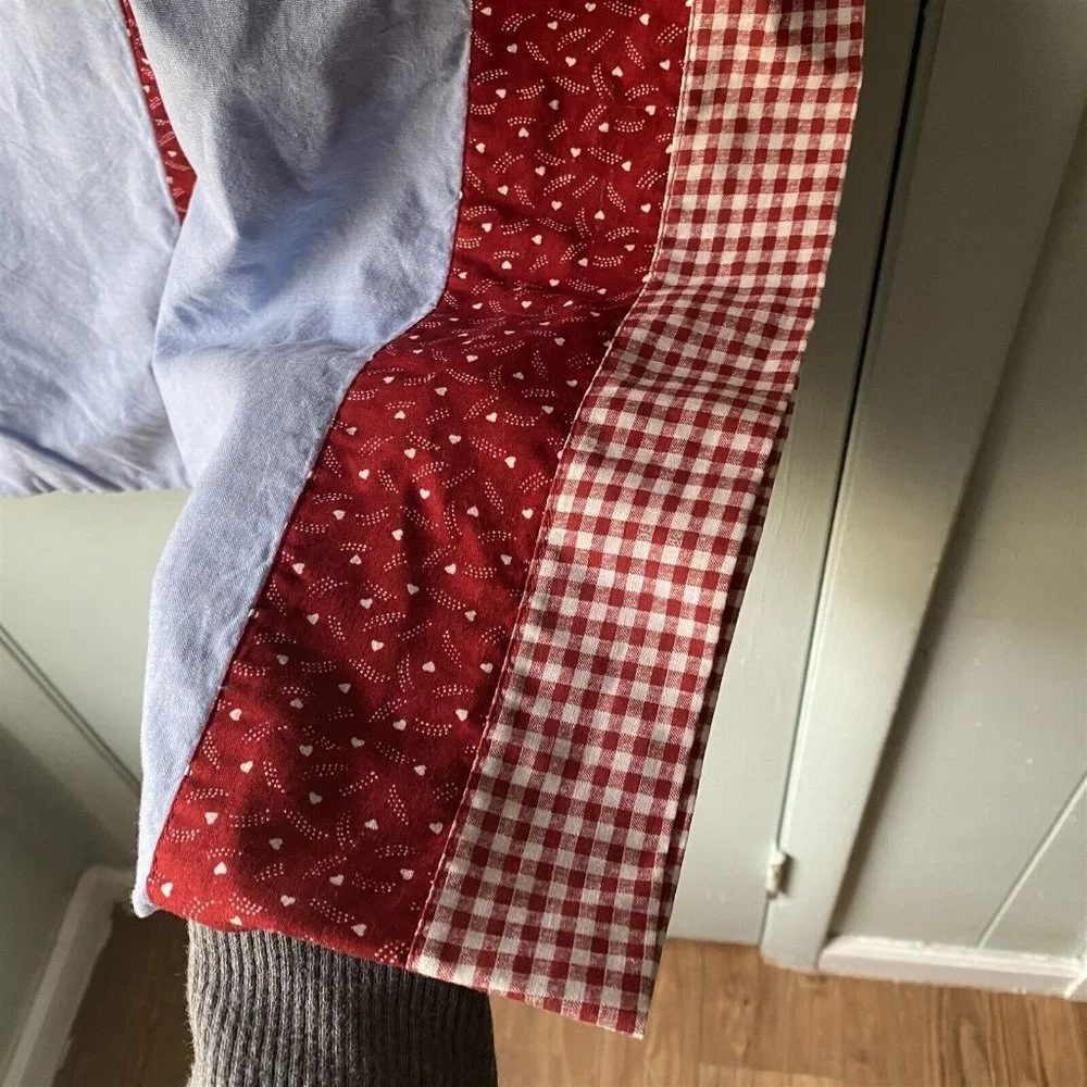 Window Valance Pair Sailboat Applique Gingham Red Blue 20